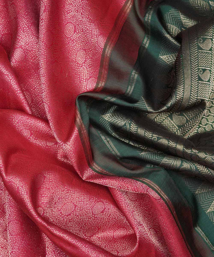 Pink green handwoven kanjivaram silk saree