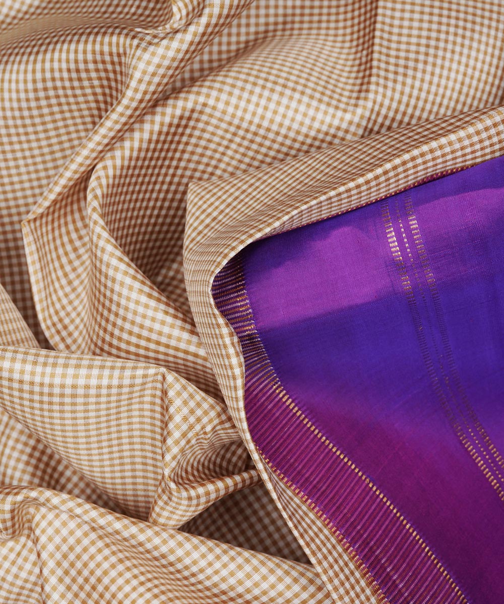 Beige with purple handwoven kanjivaram silk saree