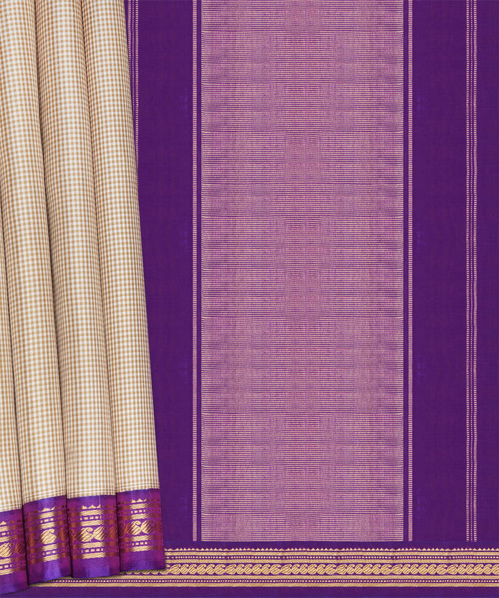 Beige with purple handwoven kanjivaram silk saree