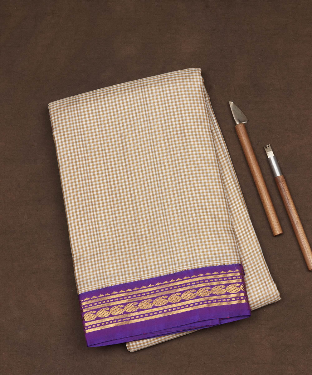 Beige with purple handwoven kanjivaram silk saree