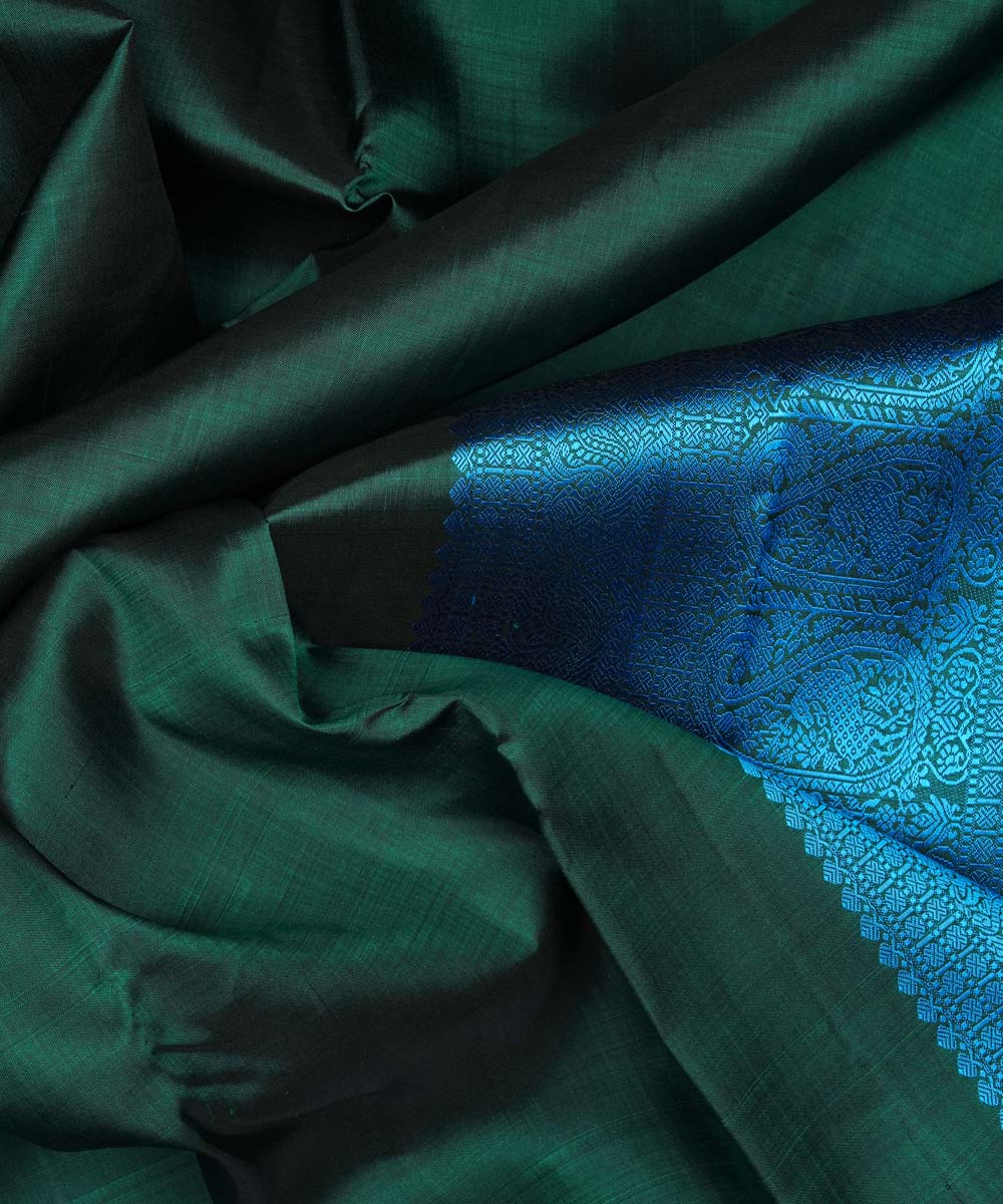 Teal green sky blue handwoven kanjivaram silk saree