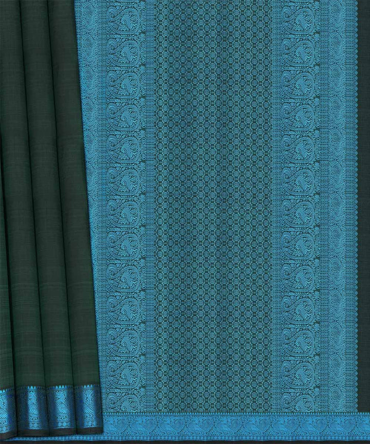 Teal green sky blue handwoven kanjivaram silk saree