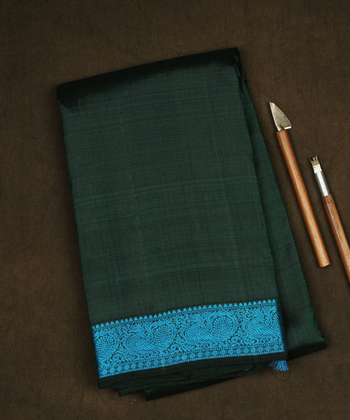 Teal green sky blue handwoven kanjivaram silk saree