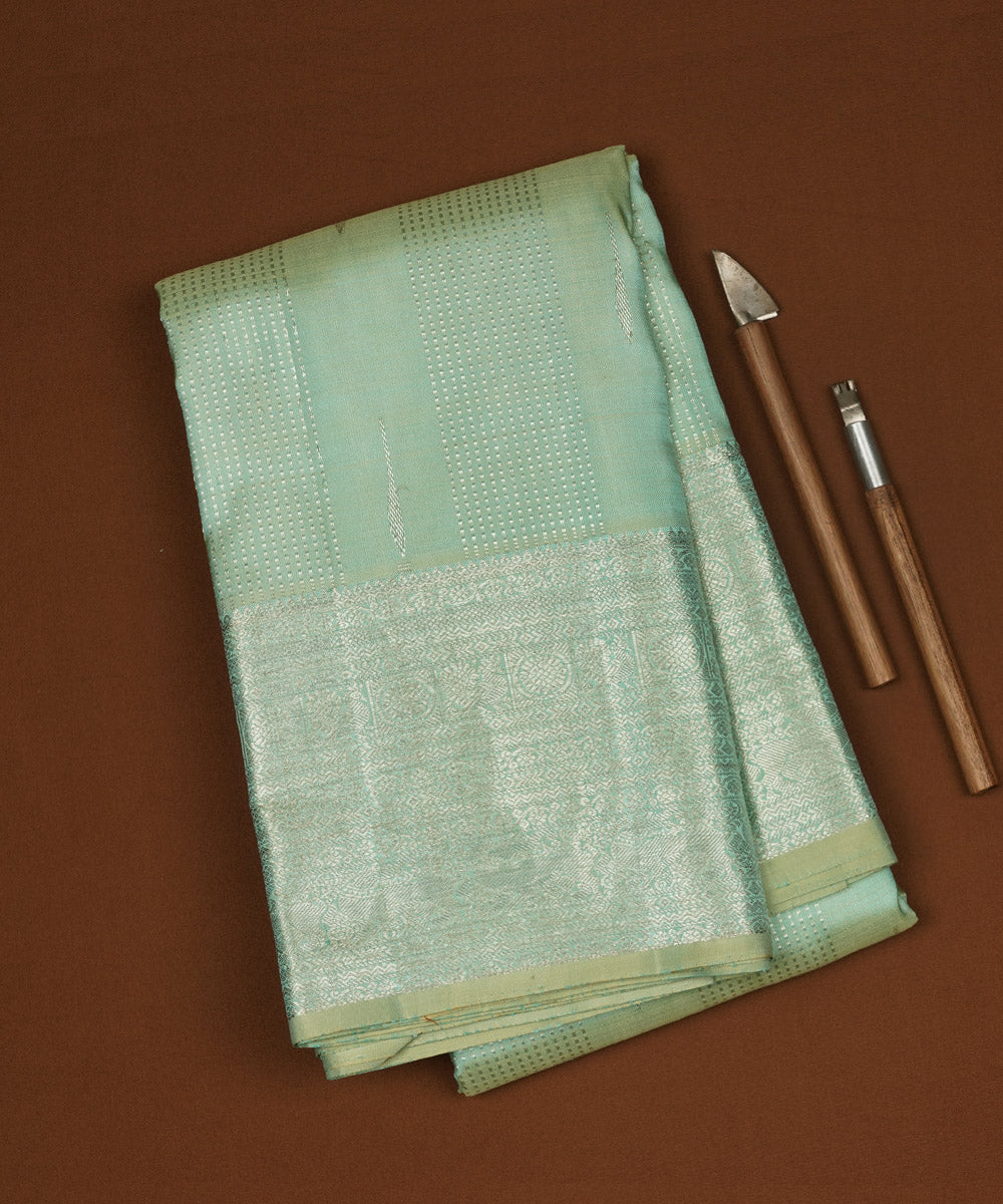 Light green grey handwoven kanjivaram silk saree