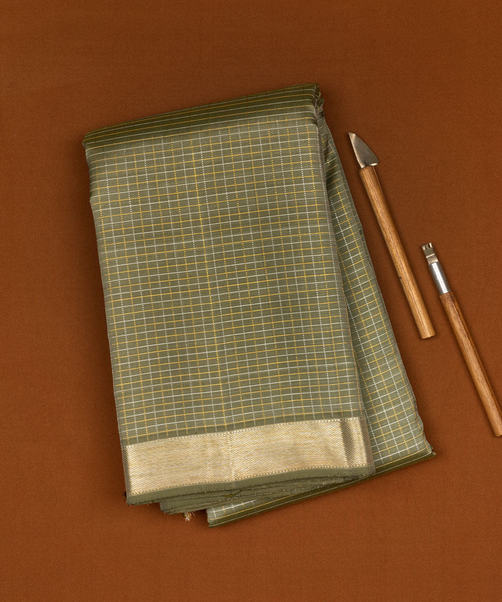 Olive green handwoven kanjivaram silk saree