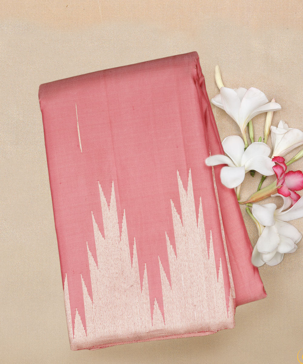 Pink offwhite handwoven kanjivaram silk saree