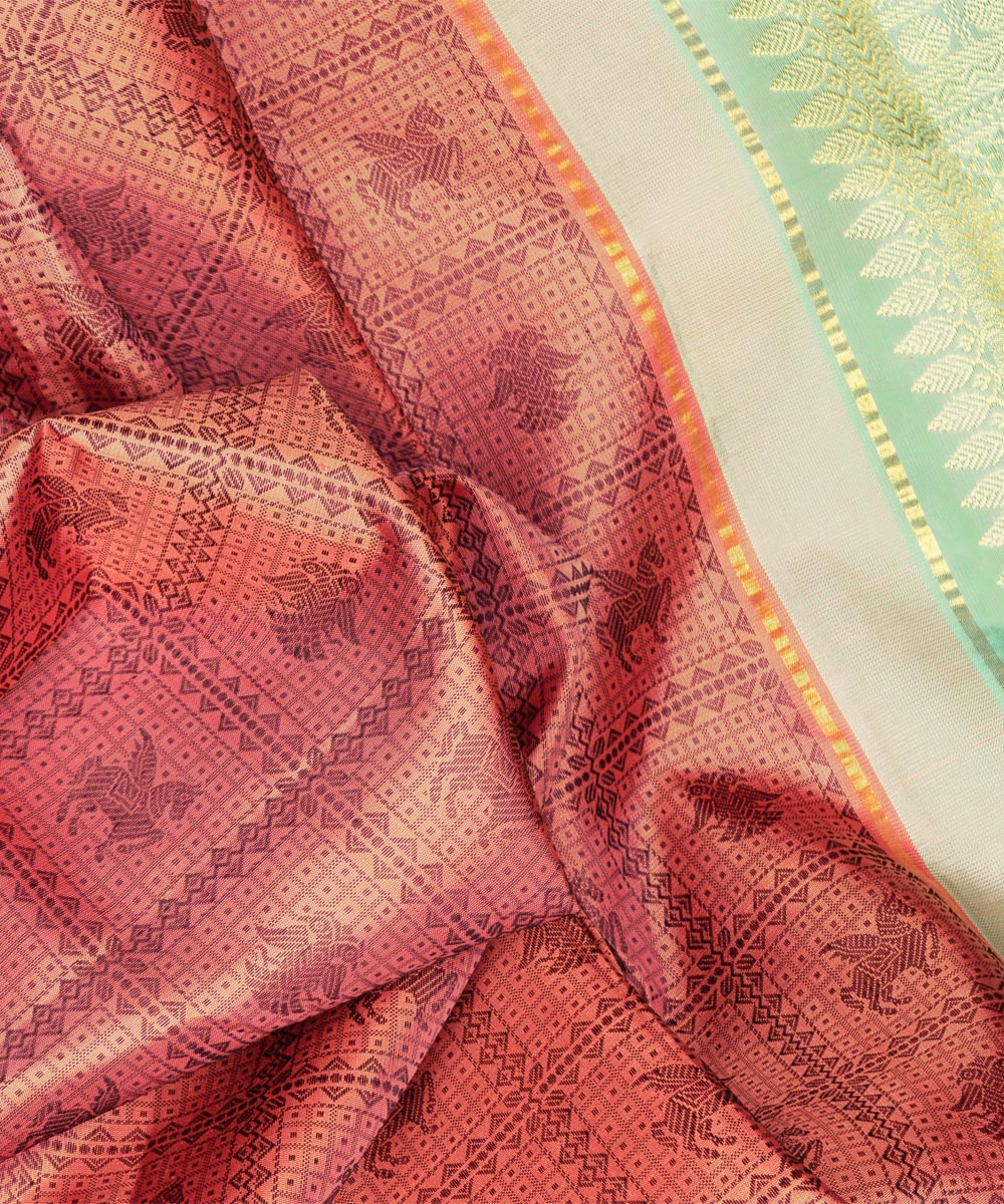 Pink with green handwoven kanjivaram silk saree