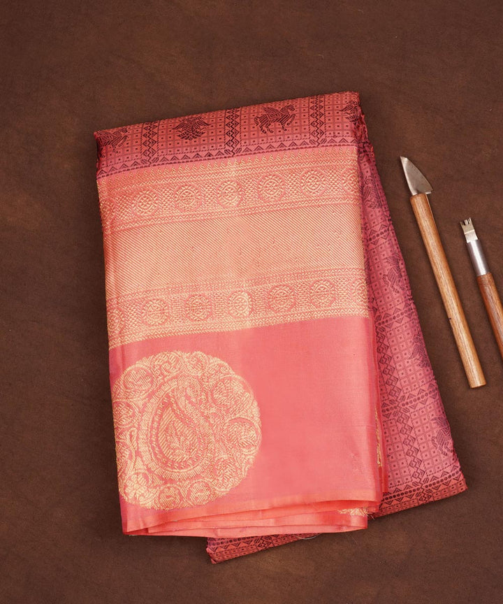 Pink with green handwoven kanjivaram silk saree