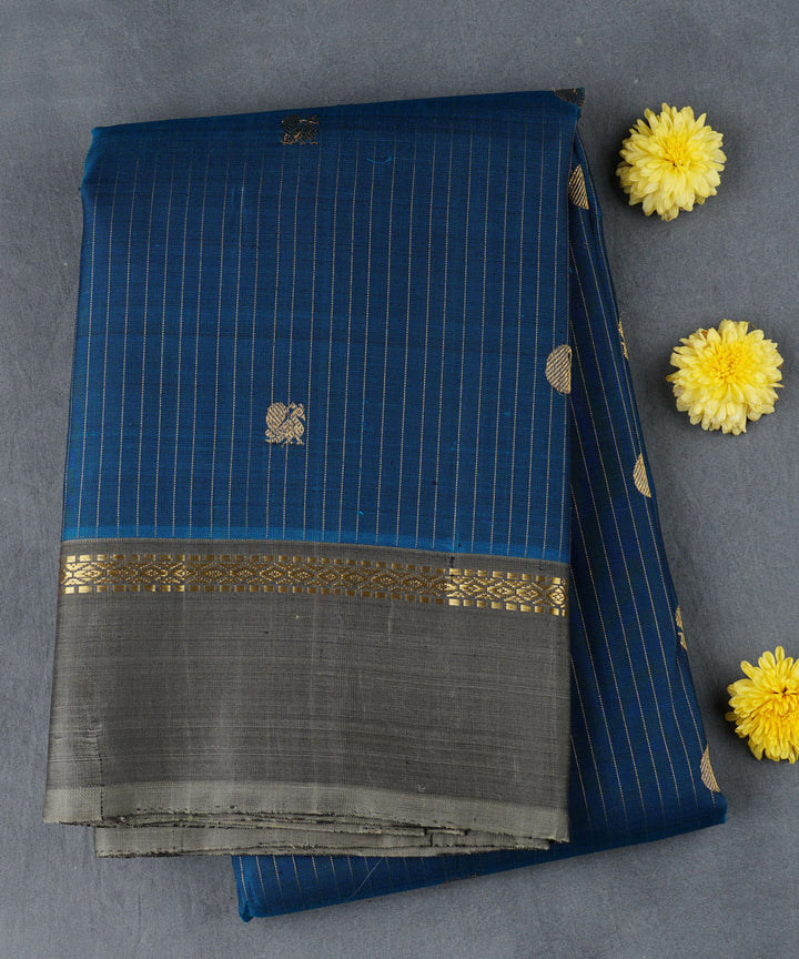 Blue with olive green handwoven kanjivaram silk saree