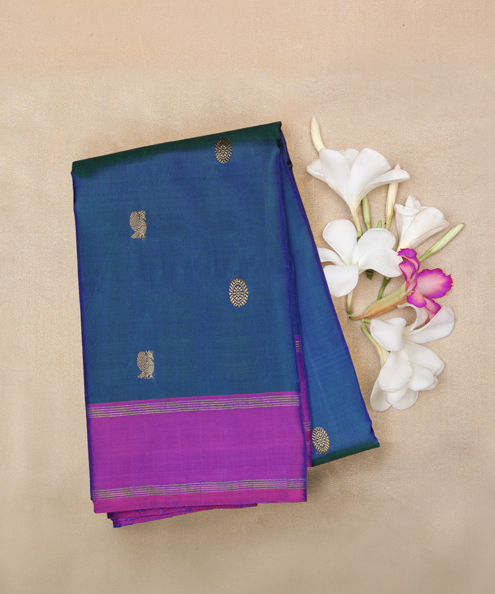 Blue violet handwoven kanjivaram silk saree