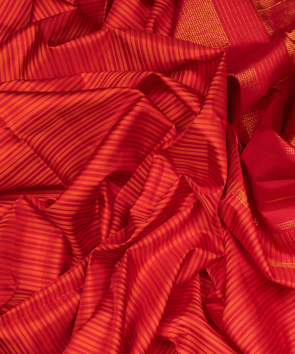 Orange red handwoven kanjivaram silk saree