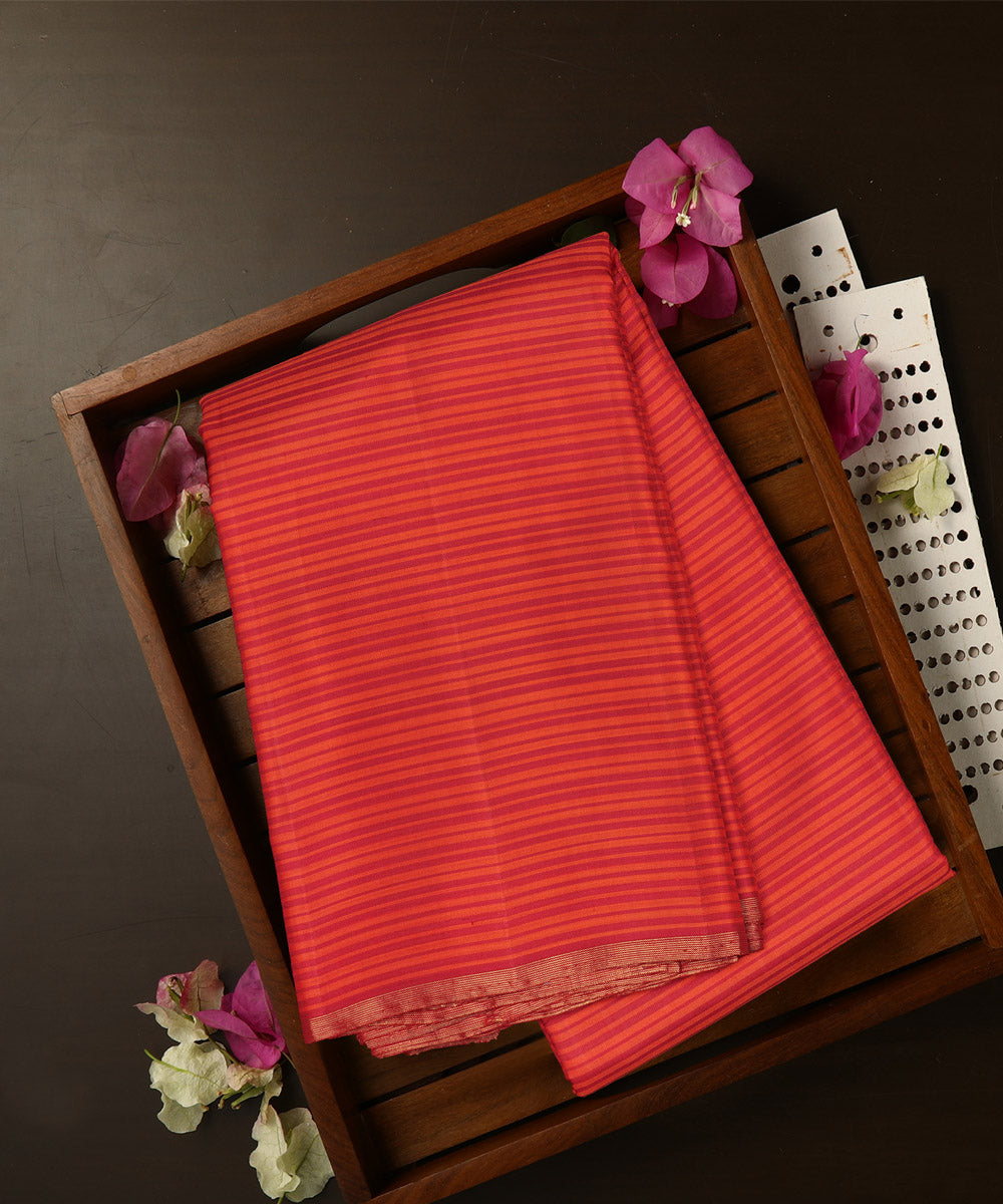 Orange red handwoven kanjivaram silk saree