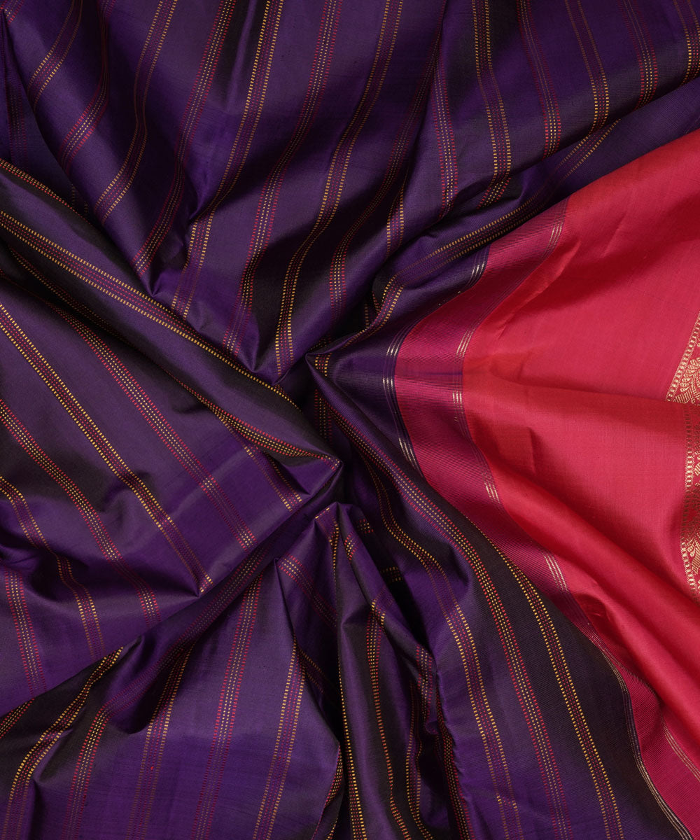 Purple red handwoven kanjivaram silk saree