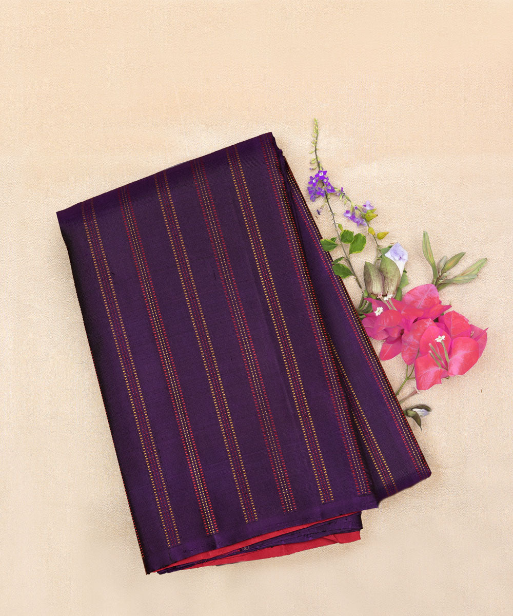 Purple red handwoven kanjivaram silk saree