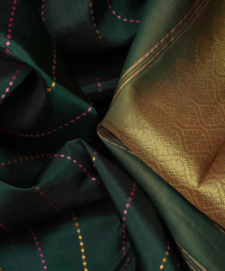 Olive dark green handwoven kanjivaram silk saree