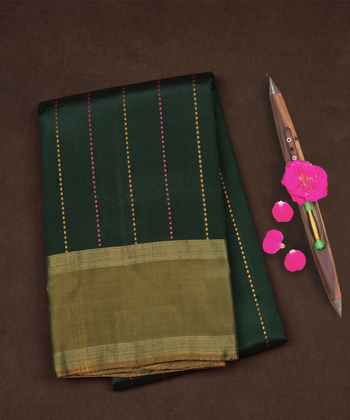 Olive dark green handwoven kanjivaram silk saree