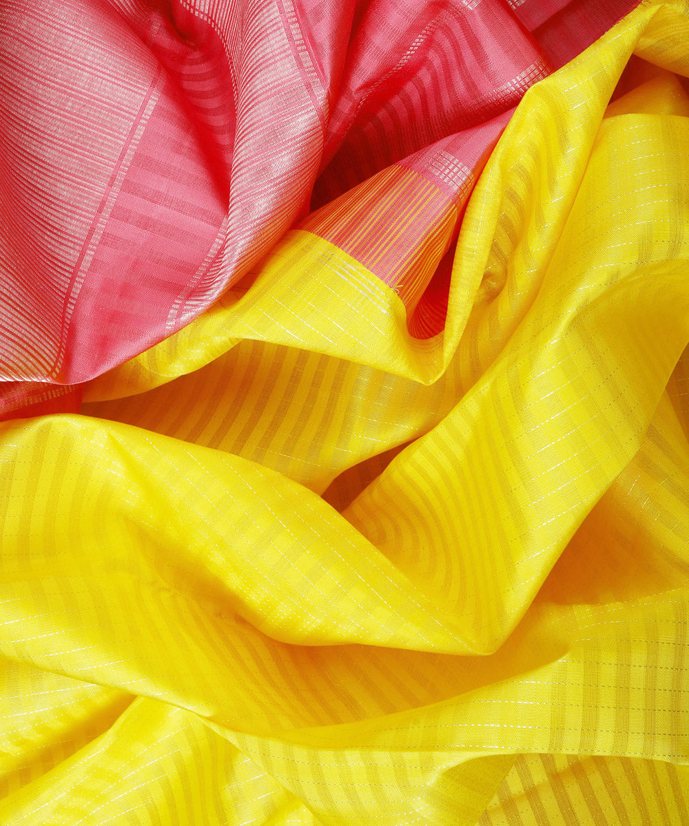 Yellow pink handwoven kanjivaram silk saree