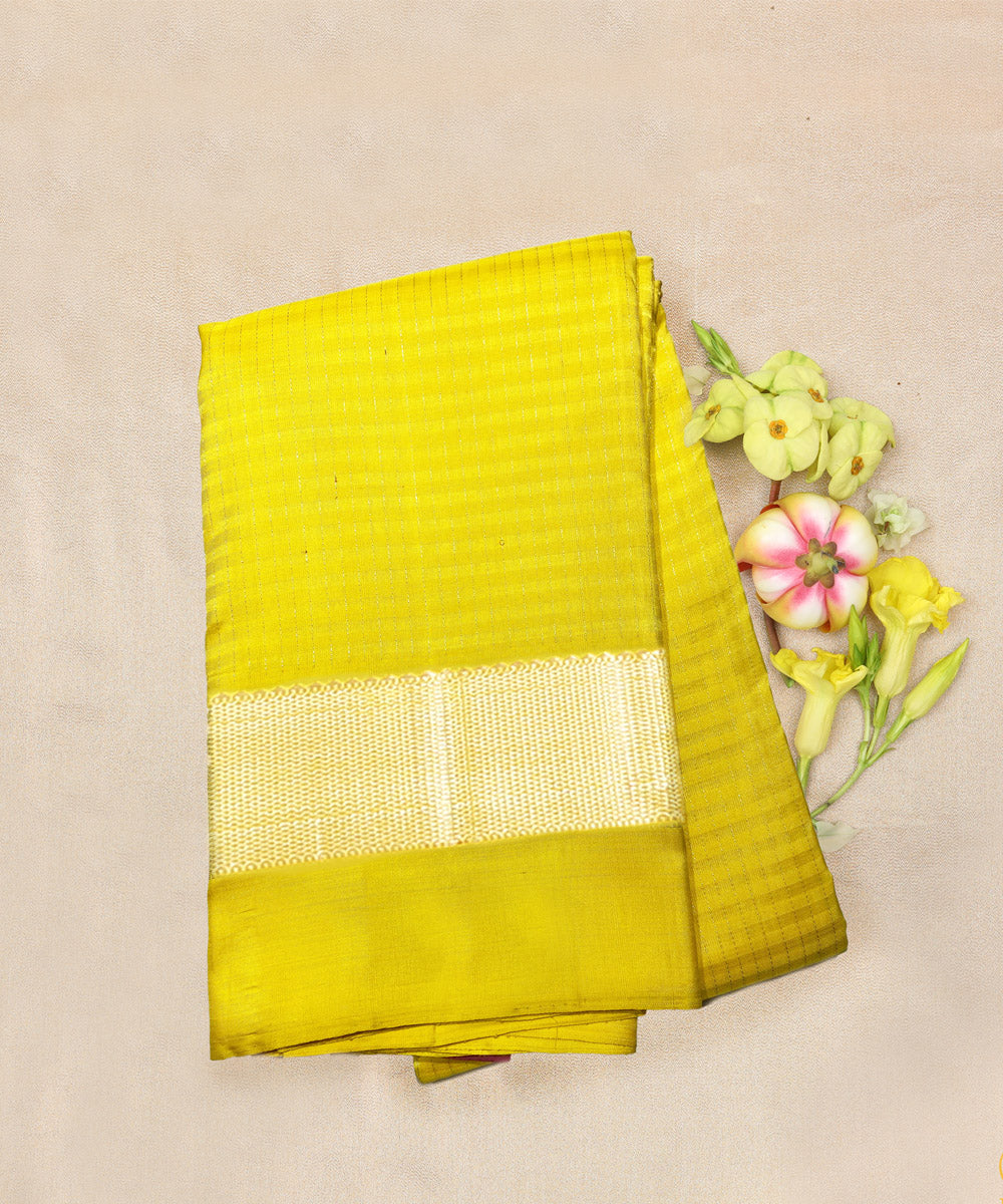 Yellow pink handwoven kanjivaram silk saree