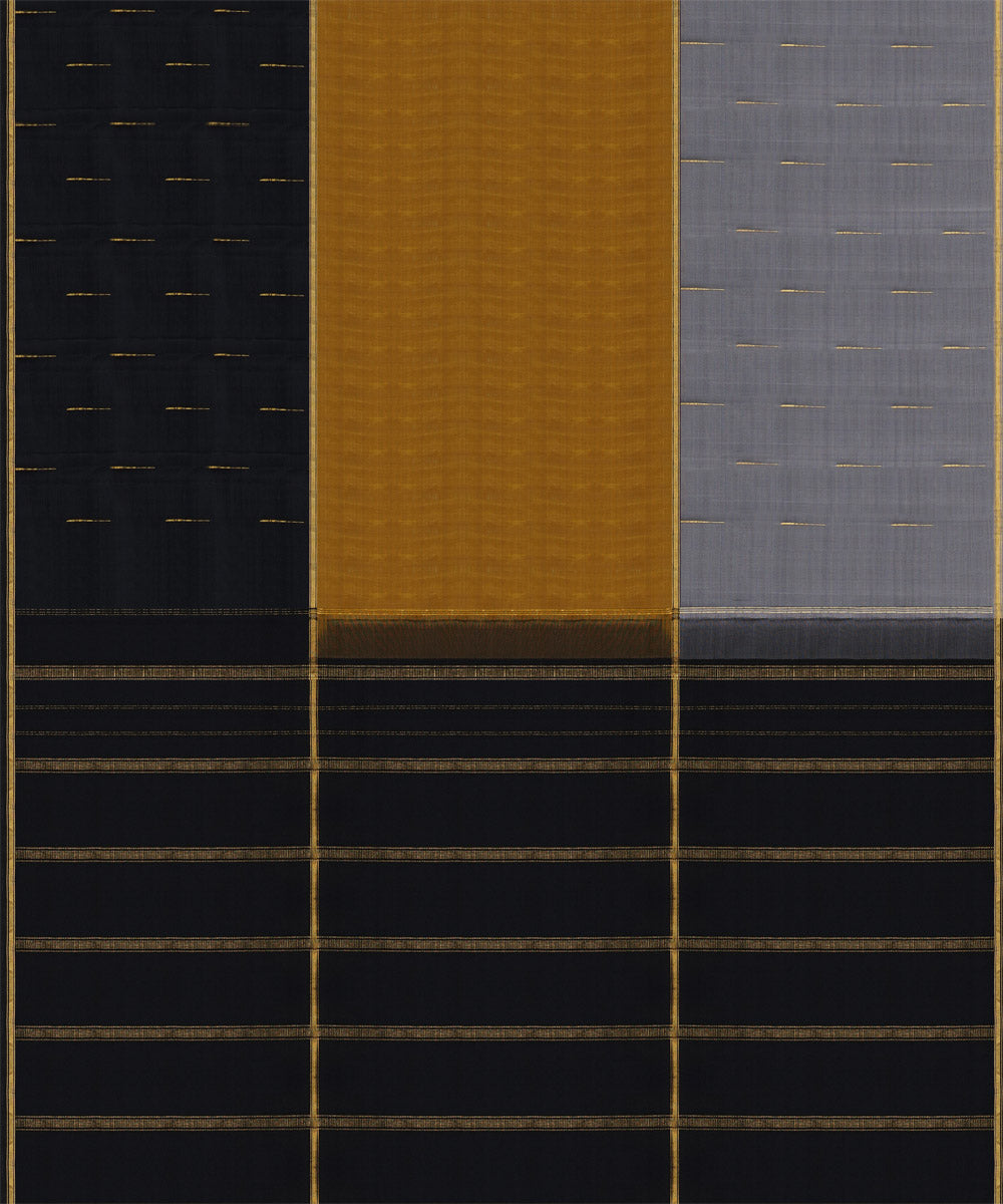 Mustard black handwoven kanjivaram silk saree