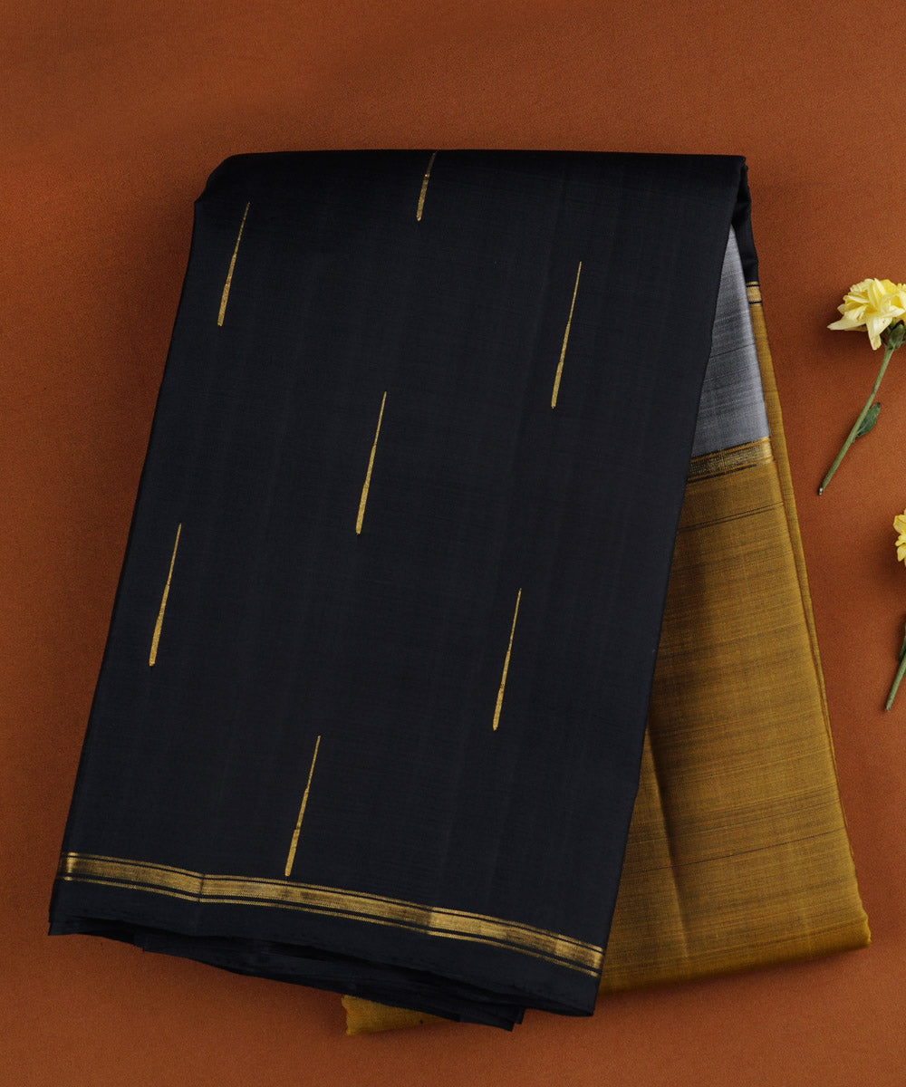 Mustard black handwoven kanjivaram silk saree