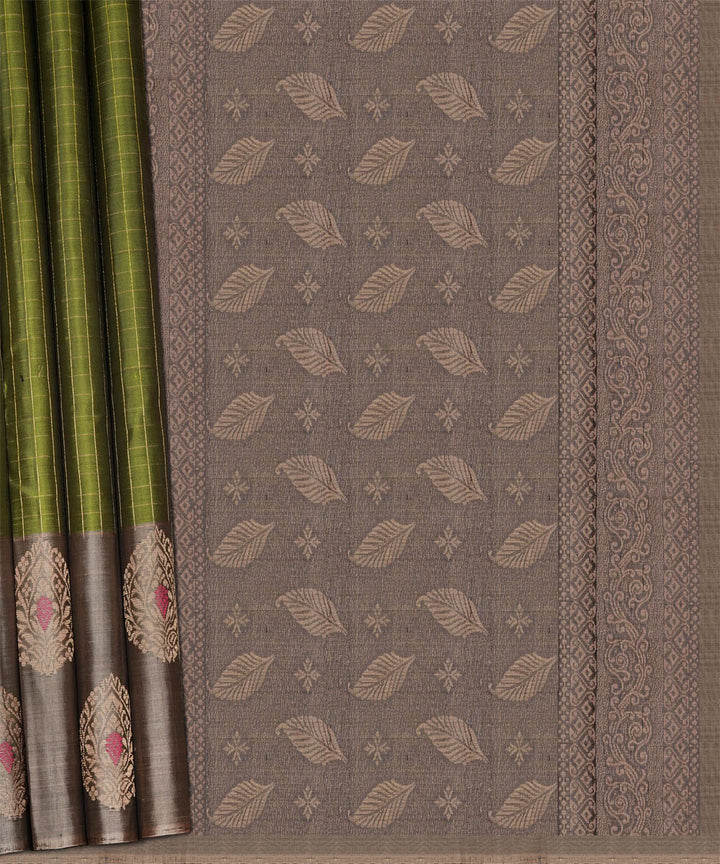 Brown green handwoven kanjivaram silk saree