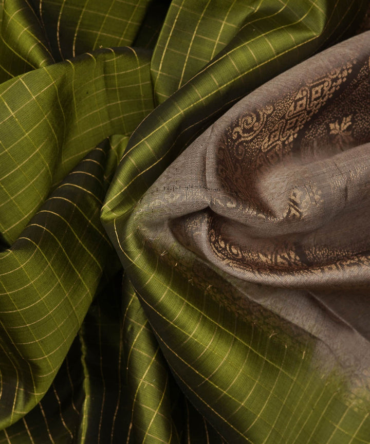 Brown green handwoven kanjivaram silk saree