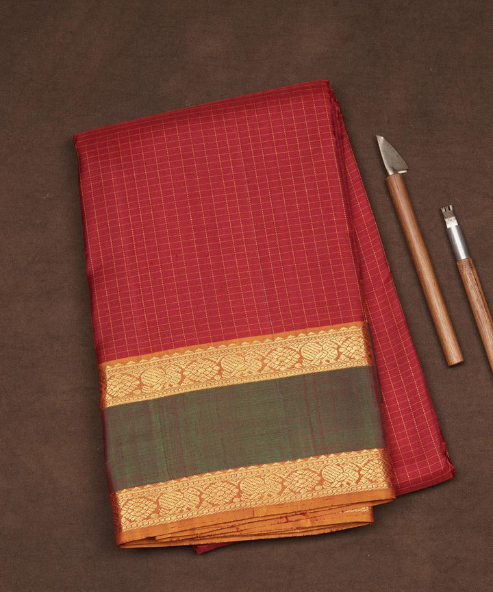 Red green orange handwoven kanjivaram silk saree