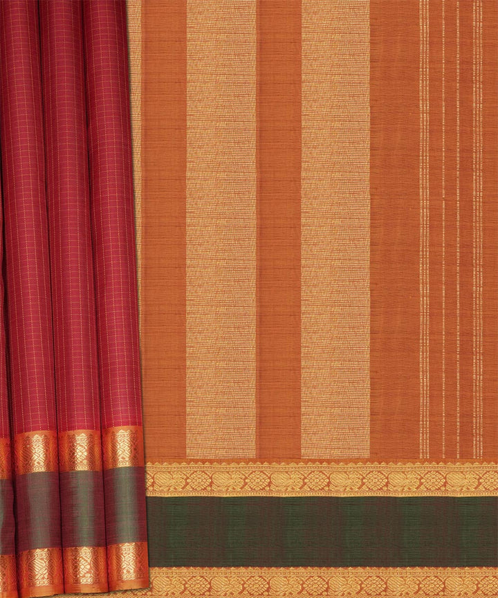 Red green orange handwoven kanjivaram silk saree