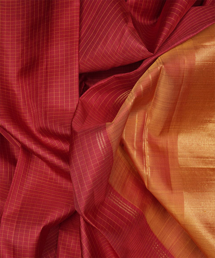 Red green orange handwoven kanjivaram silk saree