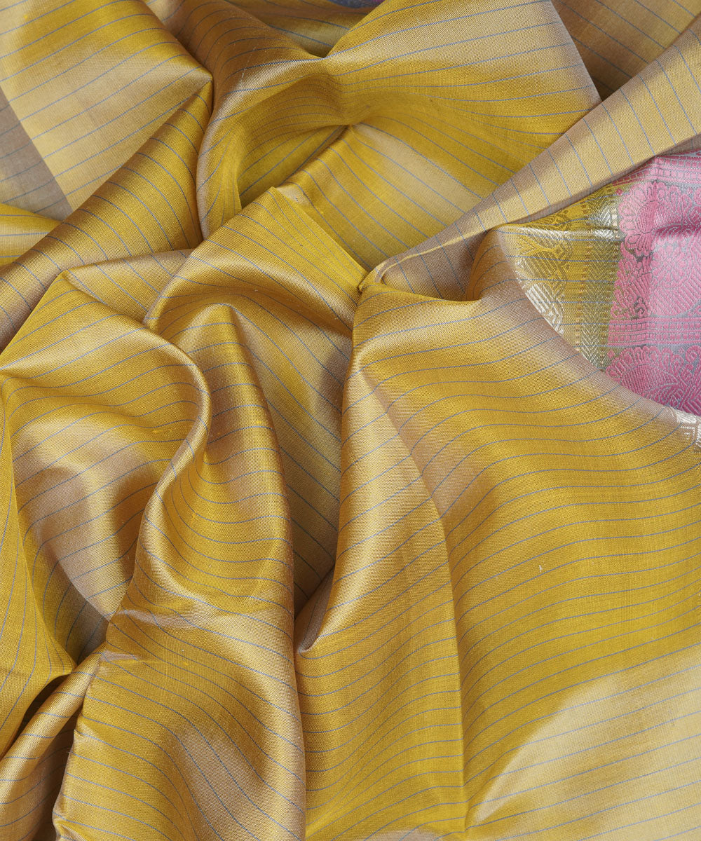 Yellow pink lavender handwoven kanjivaram silk saree