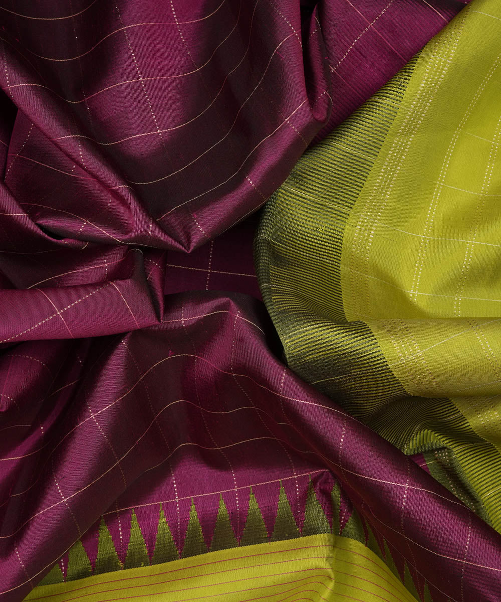 Light green burgundy handwoven kanjivaram silk saree