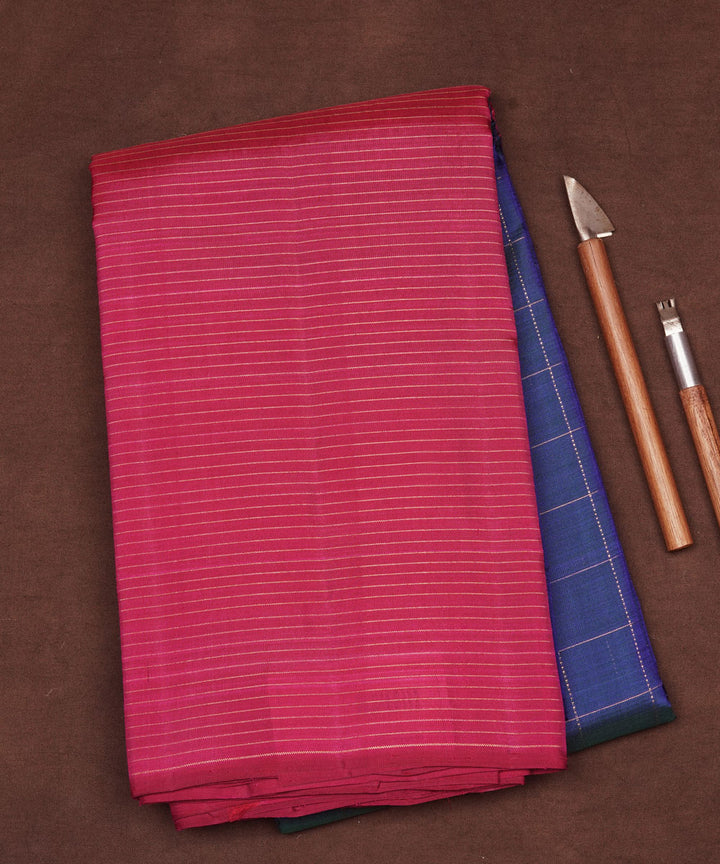 Pink blue kanjivaram silk handwoven saree