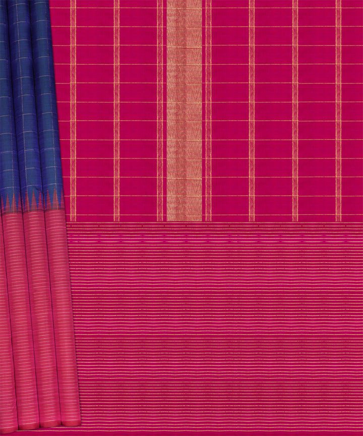 Pink blue kanjivaram silk handwoven saree