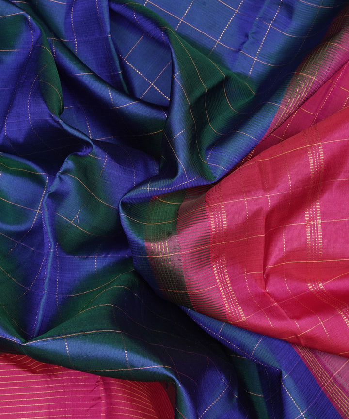 Pink blue kanjivaram silk handwoven saree