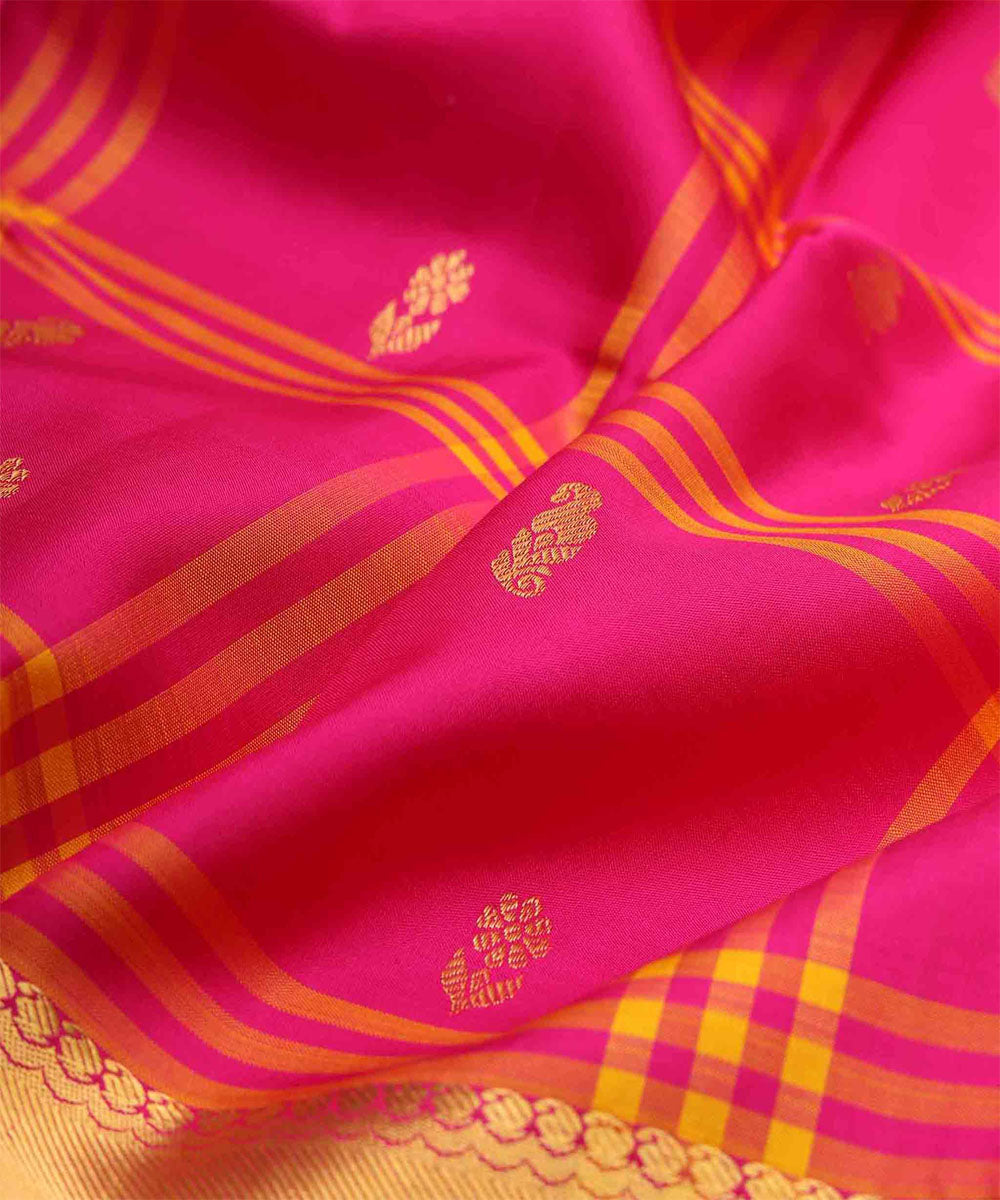 Pink yellow handwoven kanjivaram silk saree