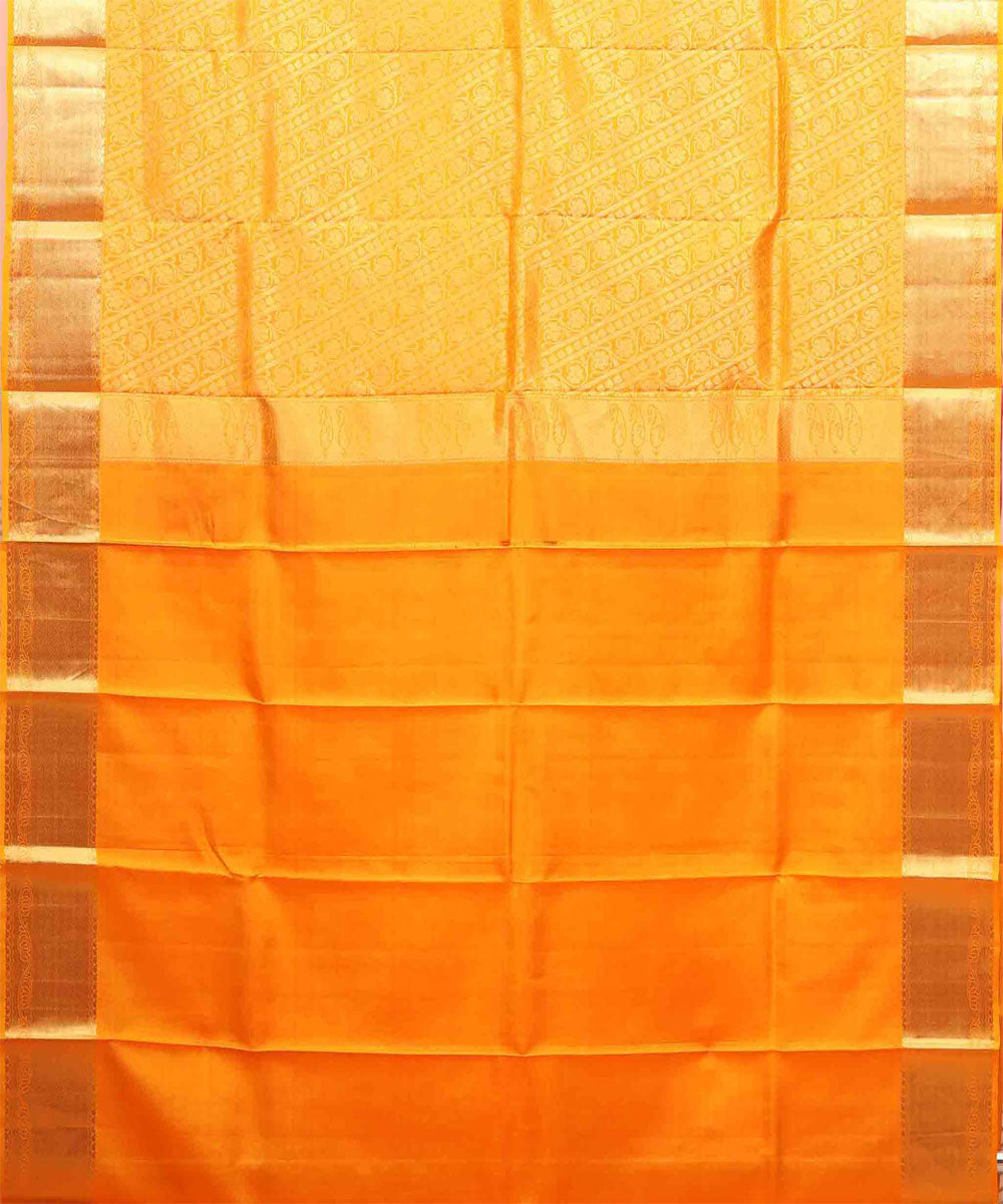 Pink yellow handwoven kanjivaram silk saree