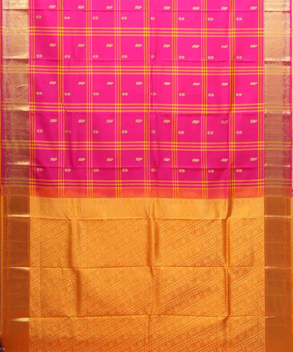 Pink yellow handwoven kanjivaram silk saree