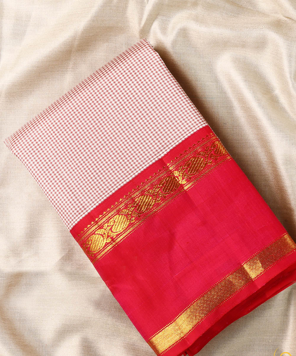 Pink off-white handwoven kanjivaram silk saree