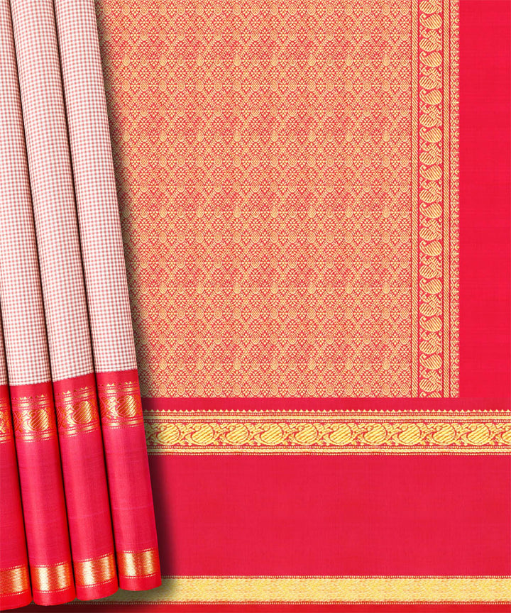 Pink off-white handwoven kanjivaram silk saree