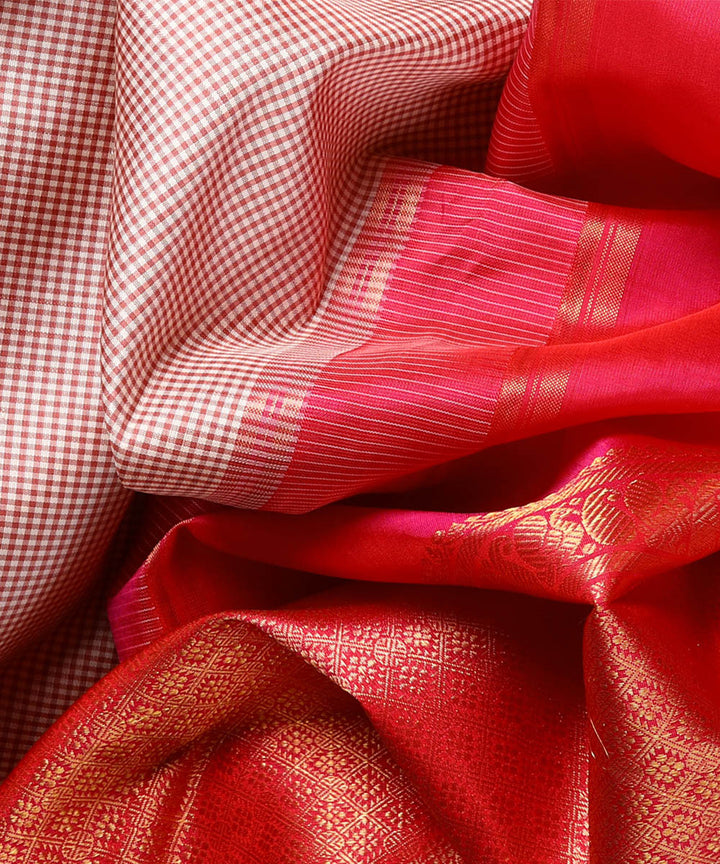 Pink off-white handwoven kanjivaram silk saree