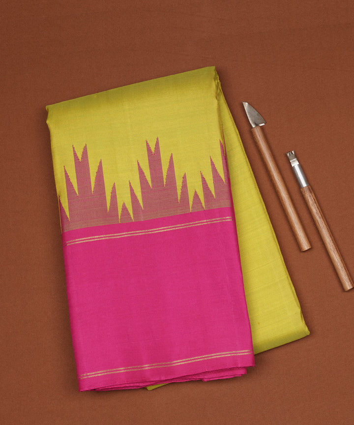 Yellow pink handwoven kanjivaram silk saree