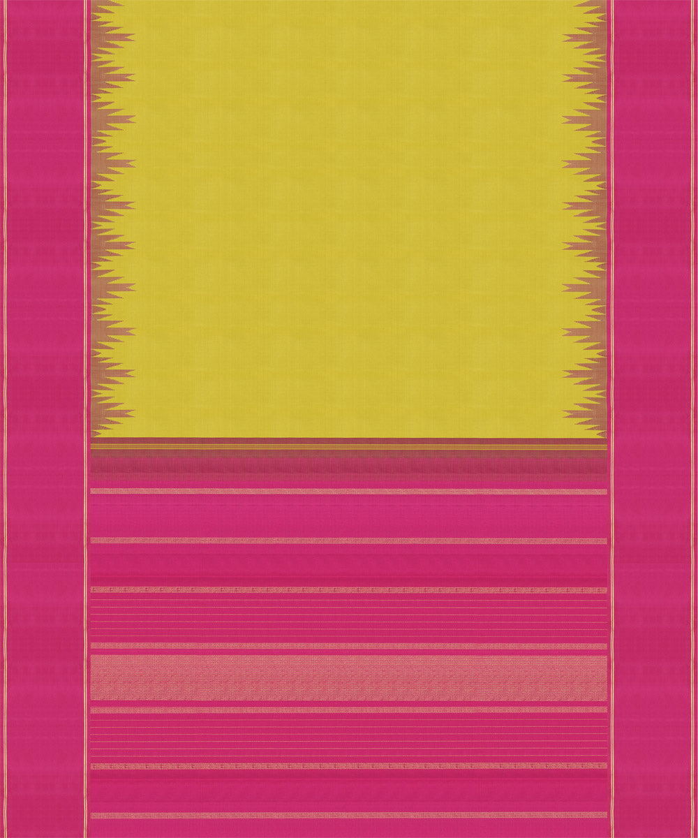 Yellow pink handwoven kanjivaram silk saree