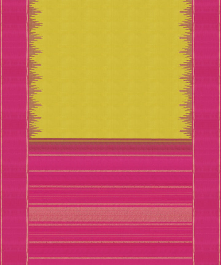 Yellow pink handwoven kanjivaram silk saree