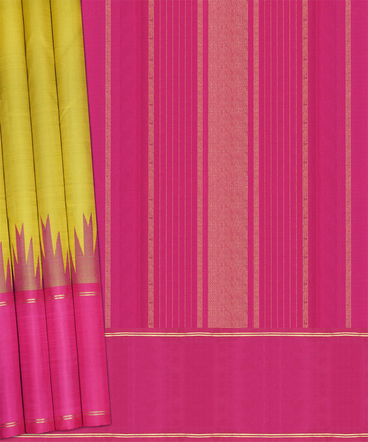 Yellow pink handwoven kanjivaram silk saree