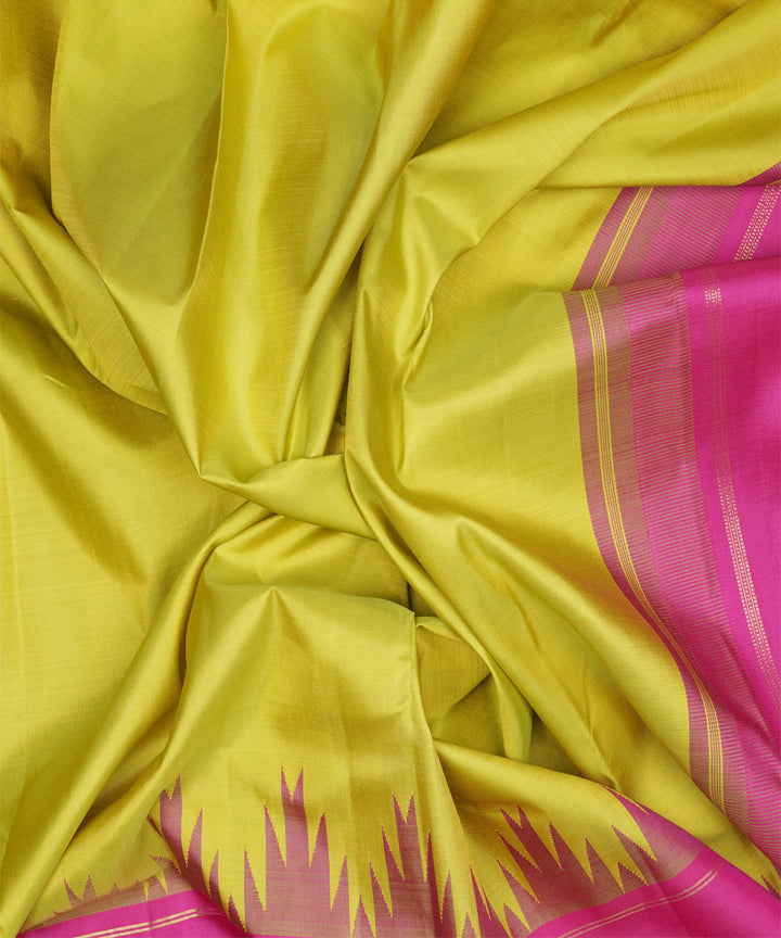 Yellow pink handwoven kanjivaram silk saree