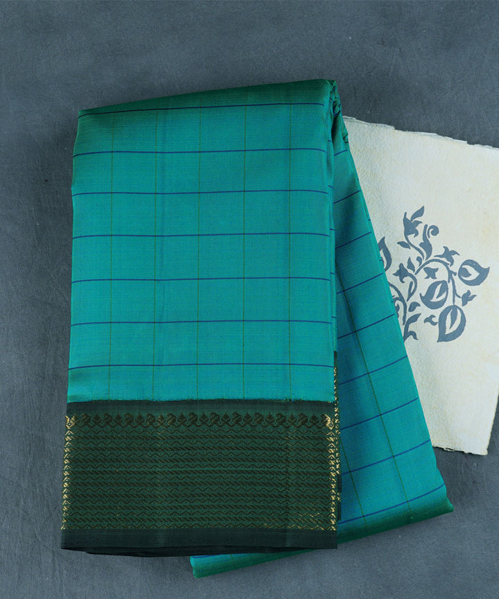 Cyan blue green handwoven kanjivaram silk saree