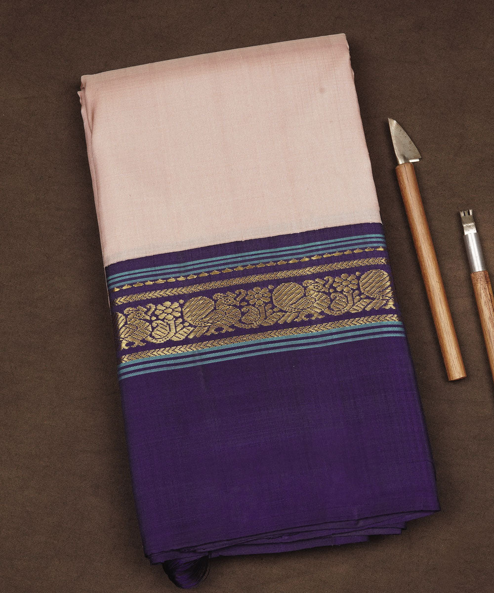 Peach blue handwoven kanjivaram silk saree