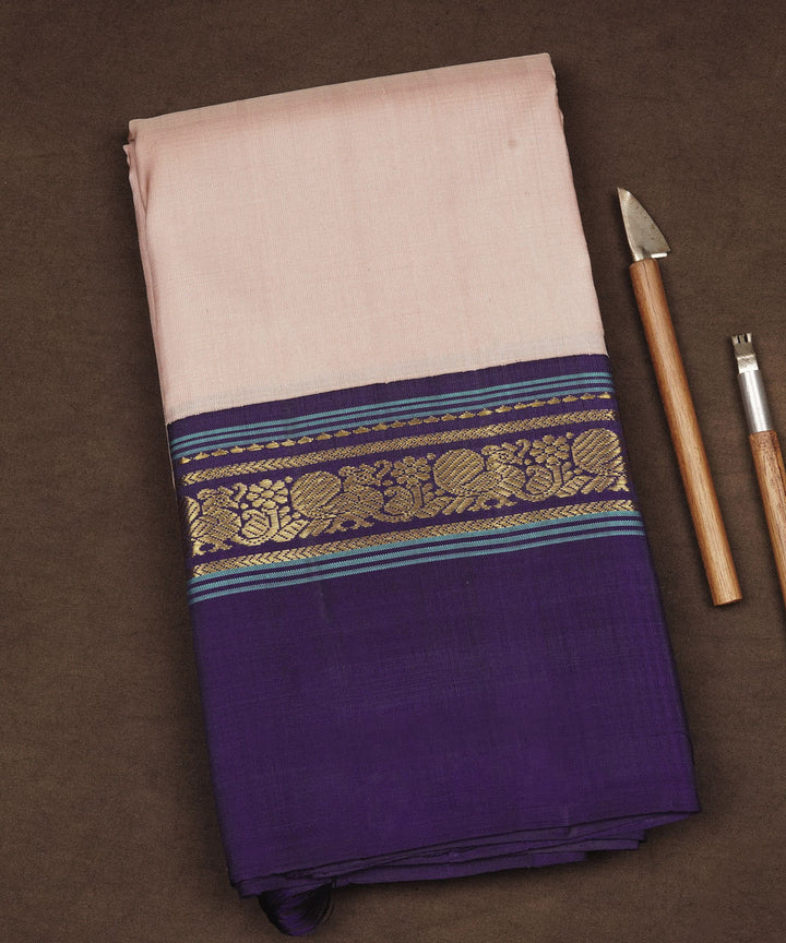 Peach blue handwoven kanjivaram silk saree