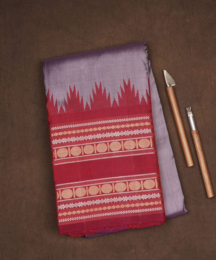 Red mauve handwoven kanjivaram silk saree