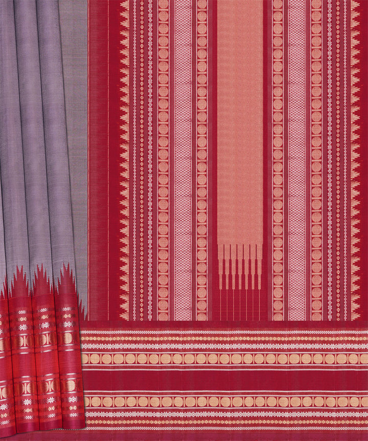 Red mauve handwoven kanjivaram silk saree